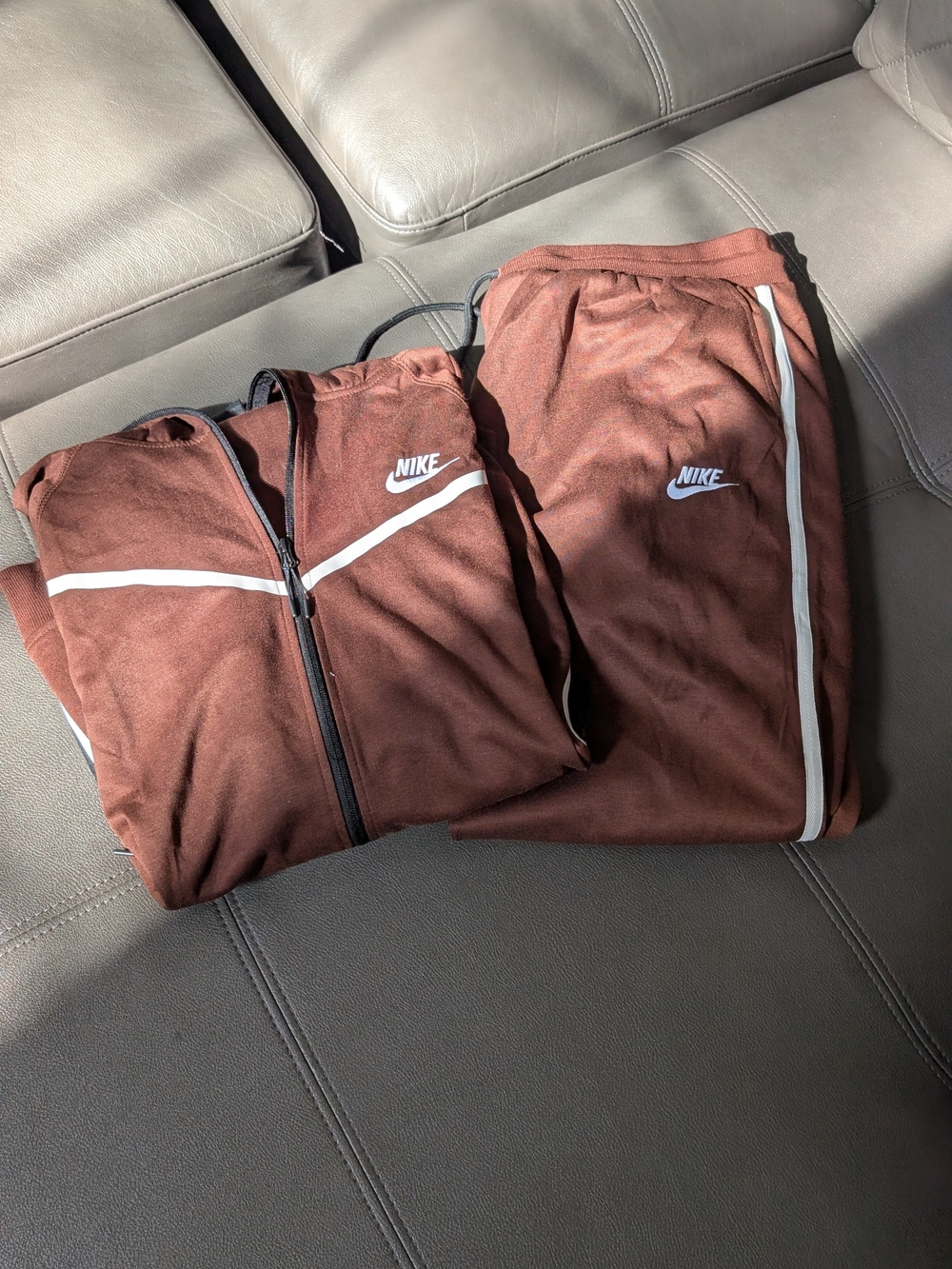 Nike Brown Track Jacket and Pants with White Trim